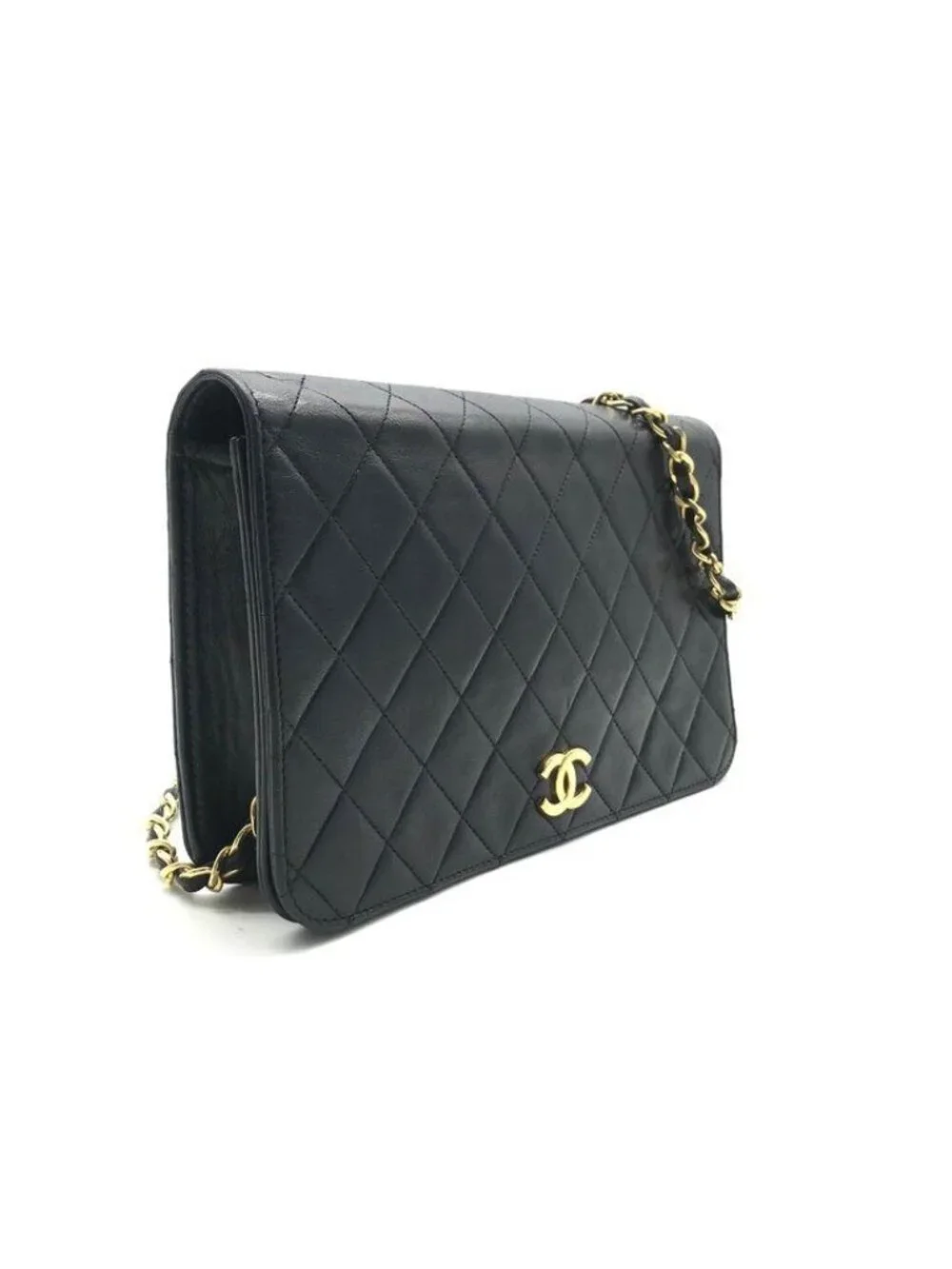 Chanel CC Logo Quilted Push Lock Leather Vintage Chain Shoulder Bag Black